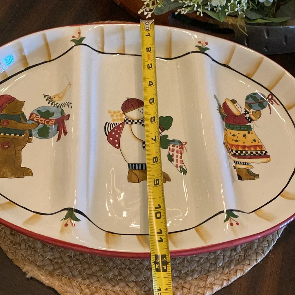 CHRISTMAS IN JULY! HTF Debbie Mumm by Sakura divided holiday serving platter